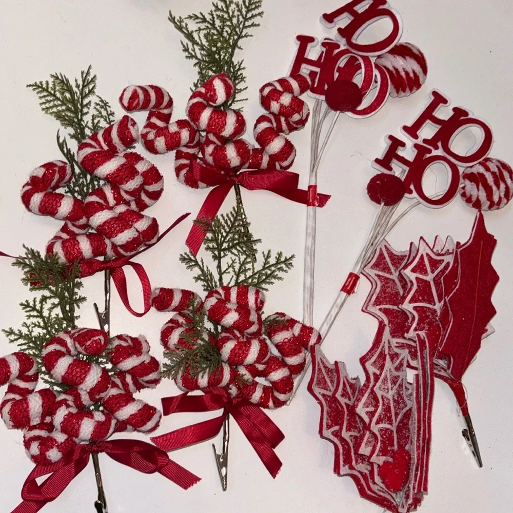 Red and White Christmas Tree Ornaments Candy Cane Sugar Christmas Theme NWOT